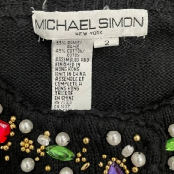 Michael Simon Vintage Embelished Cropped Sweater Cardigan Regal Black Size 2 - Picture 6 of 8
